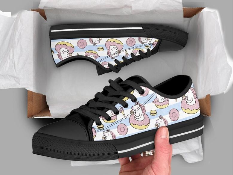 Donut Unicorn Shoes , Unicorn Sneakers , Cute Shoes , Casual Shoes , Unicorn Gifts , Low Top Converse Style Shoes for Womens Mens Adults
