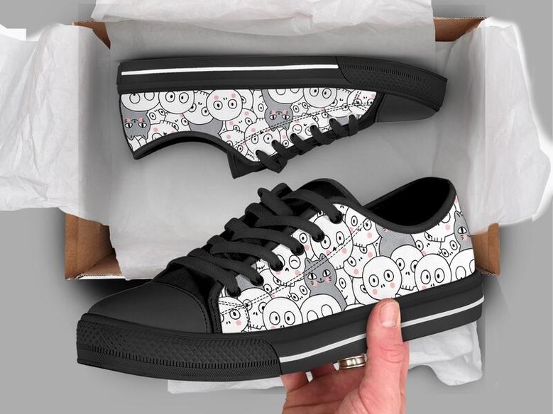 Skeleton Cat Womens Shoes , Cute Sneakers , Casual Shoes , Kawaii Clothing Shoes , Low Top Converse Style Shoes for Womens Mens Adults