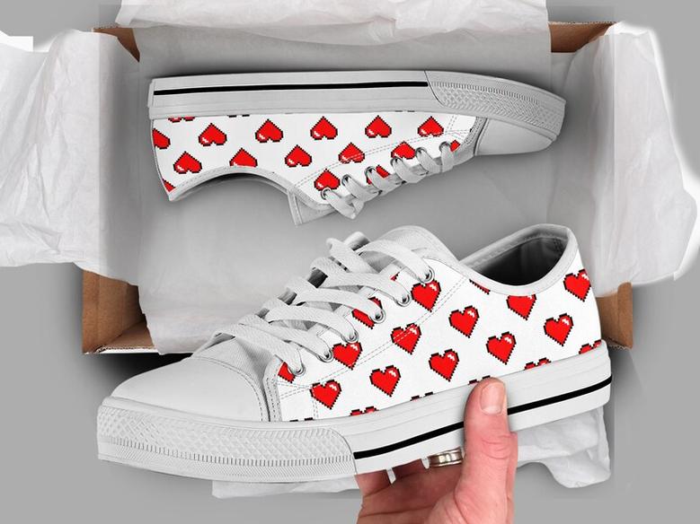 Pixel Heart Shoes , 8 Bit Sneakers , Video Game Shoes , Casual Shoe , Christmas Gifts , Low Top Shoes for Womens Mens Adults
