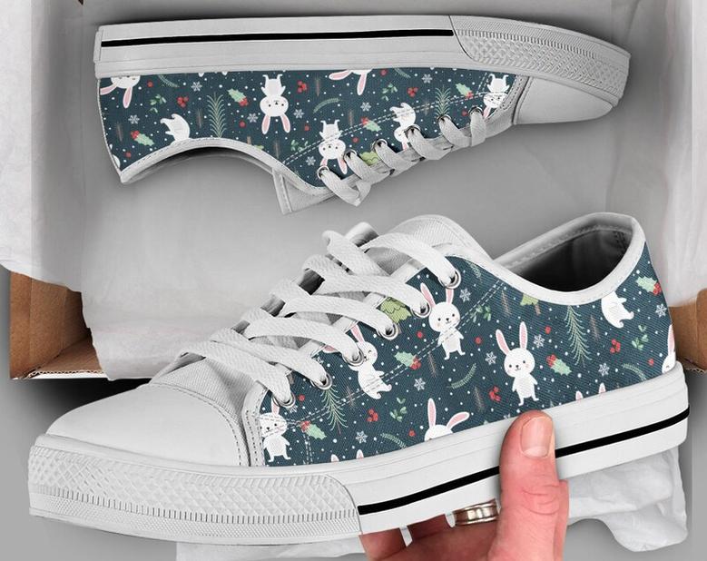 White Rabbit Shoes , Womens Sneakers , Rabbit Print Pattern , Rabbit Gifts , Custom Low Top Converse Style Sneakers For Women & Men