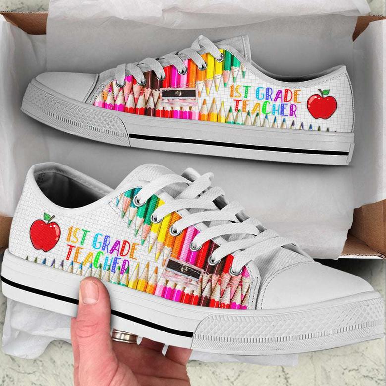 Personalized Custom Class White Paper and Crayon Zipper Pattern Low Top Shoes For Teacher