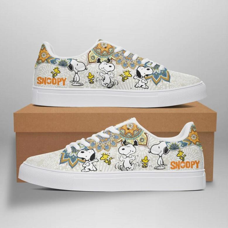 Paisley Snoopy And Friend Low Top Leather Skate Shoes, Tennis Shoes, Fashion Sneakers