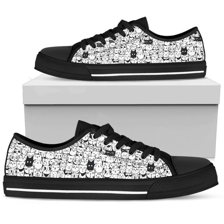 Mini White & Black Cats Low Top Shoes