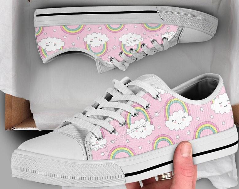 Pink Rainbow Shoes , Pastel Color Sneakers , Cute Shoes , Casual Shoes , Cute Gifts , Low Top Converse Style Shoes for Womens Mens Adults