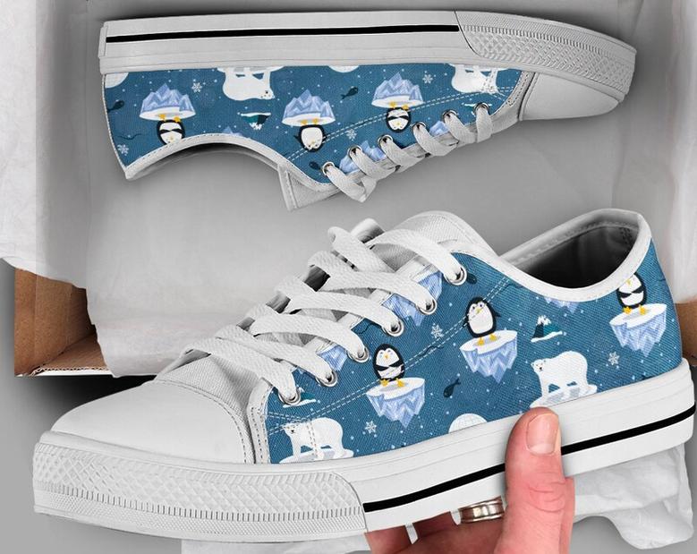 Pole Bear & Penguin Shoes , Cute Sneakers , Cute Shoes , Casual Shoes , Penguin Gifts , Low Top Converse Style Shoes for Womens Mens Adults