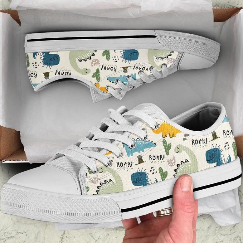 Dinosaur Cartoon Pattern, Cute Animal Low Top Shoes, Unisex Sneakers, Men And Women Low Top Sneakers