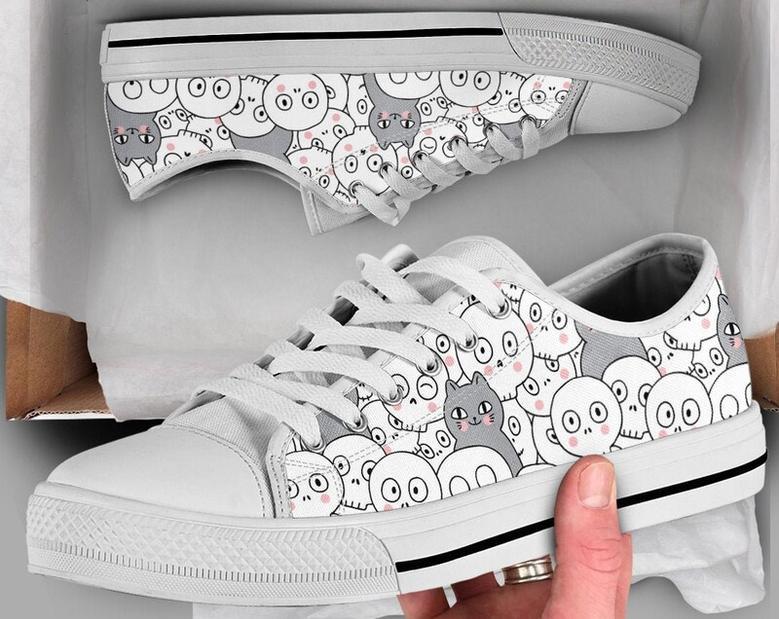 Skeleton Cat Womens Shoes , Cute Sneakers , Casual Shoes , Kawaii Clothing Shoes , Low Top Converse Style Shoes for Womens Mens Adults