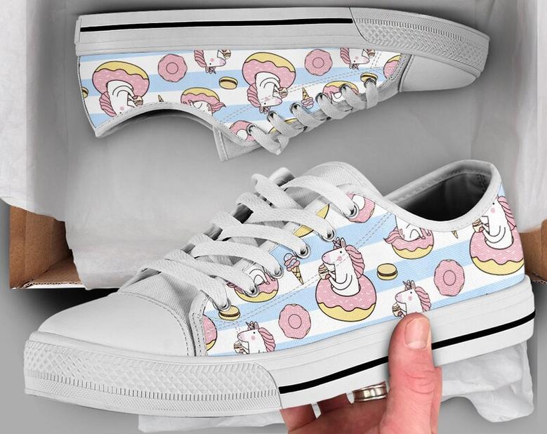Donut Unicorn Shoes , Unicorn Sneakers , Cute Shoes , Casual Shoes , Unicorn Gifts , Low Top Converse Style Shoes for Womens Mens Adults