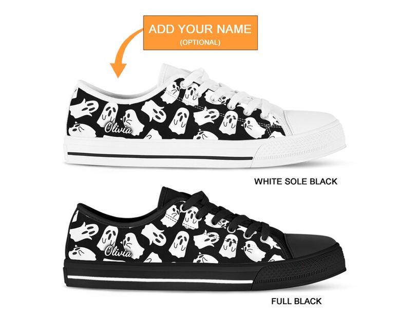 Ghost Boo Shoes , Cute Sneakers , Casual Shoes , White Sneakers , Ghost Print Shoes , Low Top Converse Style Shoes for Womens Mens Adults