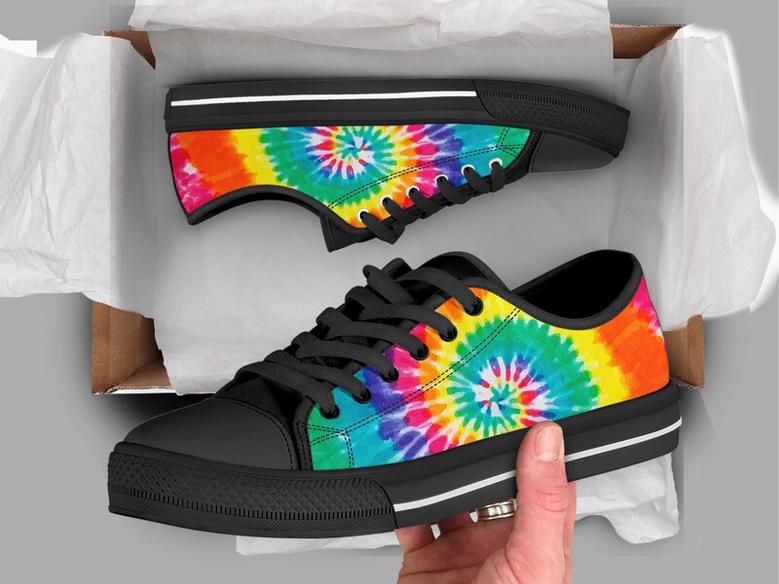 Colorful Rainbow Shoes , Tie Dye Sneakers , Cute Shoes , Casual Shoes , Rainbow Gifts , Low Top Converse Style Shoes for Womens Mens Adults