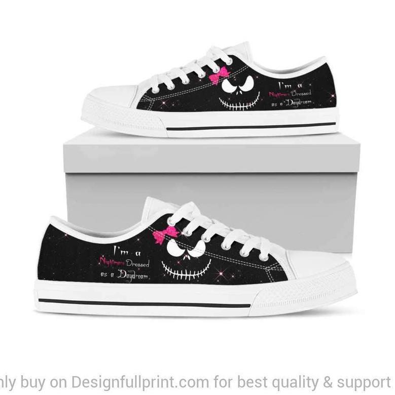 Im A Nightmare Dressed As A Daydream Pink Halloween Skulls Low Top Canvas Shoes