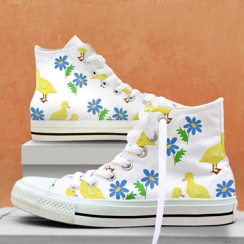 Duckling And Flowers High Top Shoes, Unisex Sneakers, Men And Women High Top Sneakers