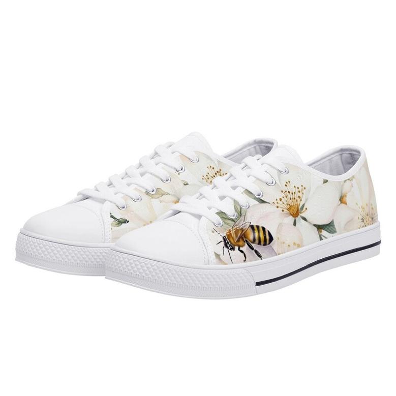 Floral Bee Sneakers , Converse Style , Vans Style Sneakers , Womens Shoes , Gift For Her