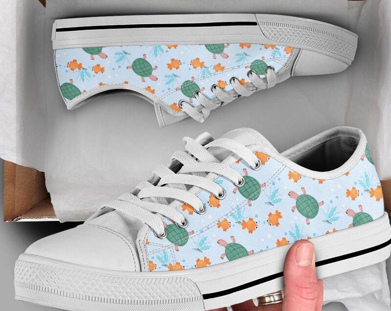 Turtle Fish Shoes , Turtle Sneakers , Cute Shoes , Casual Shoes , Turtle Gifts , Low Top Converse Style Shoes for Womens Mens Adults