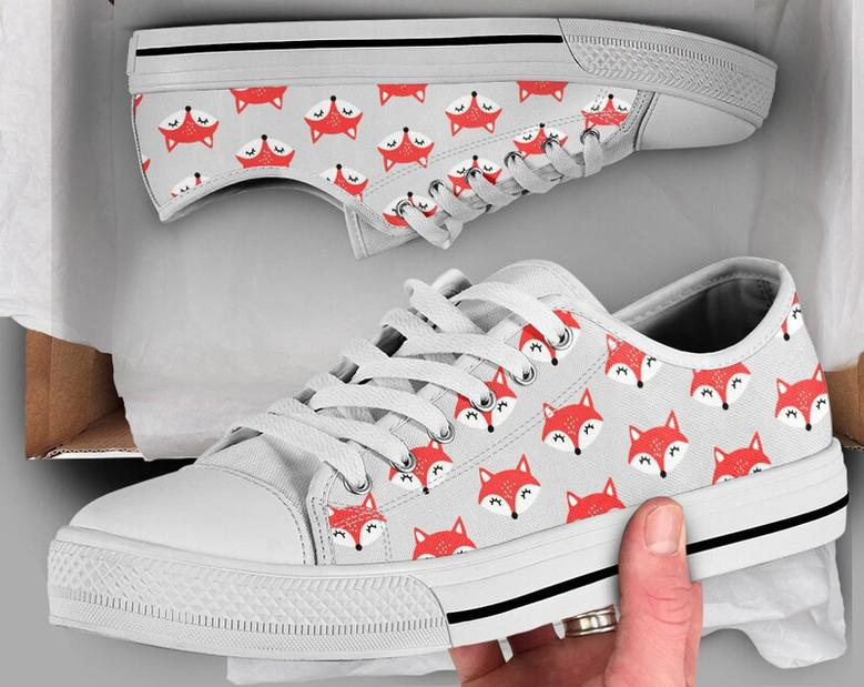 Fox Pattern Shoes , Fox Sneakers , Cute Shoes , Casual Shoes , Fox Clothing Gifts , Low Top Converse Style Shoes for Womens Mens Adults