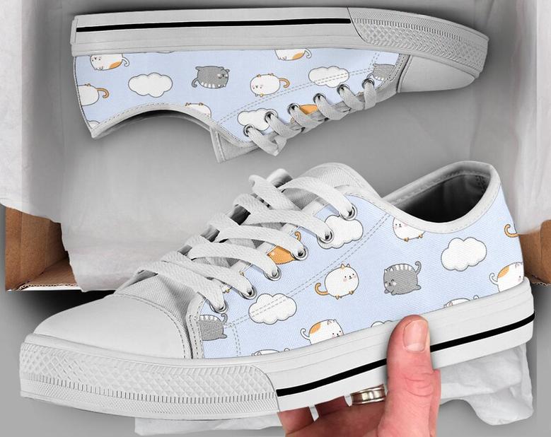 Flying Cat Shoes , Cat Sneakers , Cute Shoes , Casual Shoes , Cat Owner Gifts , Low Top Converse Style Shoes for Womens Mens Adults