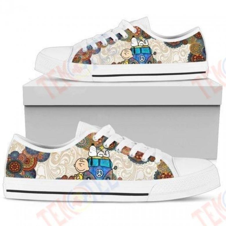 Mens Womens Snoopy On Vw Bus Low Top Shoes Custom Print Footwear Converse Sneakers