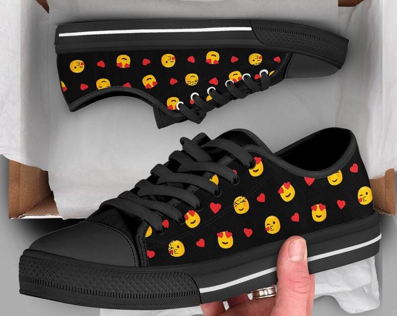 Emoji Love Shoes , Emoji Sneakers , Cute Shoes , Casual Shoes , Emoji Lover Gifts , Low Top Converse Style Shoes for Womens Mens Adults