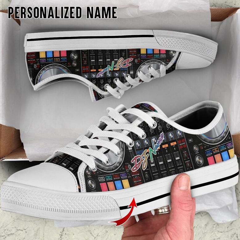 Custom name DJ Low Top Shoes, personalized DJ gifts for him, Dj Mix Board Canvas Converse, gifts for dj, DJ player Sneakers, Christmas Gift