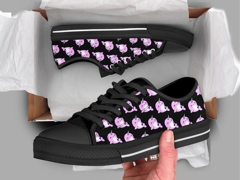 Pink Narwhal Shoes , Narwhal Sneakers , Cute Shoes , Casual Shoes , Narwhal Gifts , Low Top Converse Style Shoes for Womens Mens Adults
