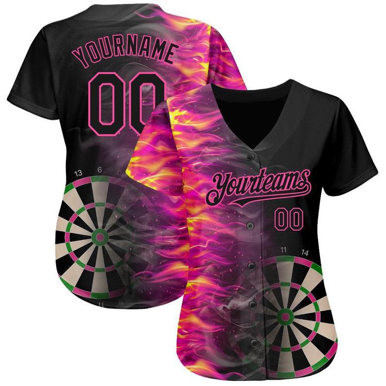 Custom Black Pink 3D Pattern Design Fiery Dart Board Authentic Baseball Jersey