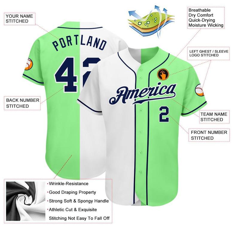 Custom Pea Green Navy-White Authentic Split Fashion Baseball Jersey