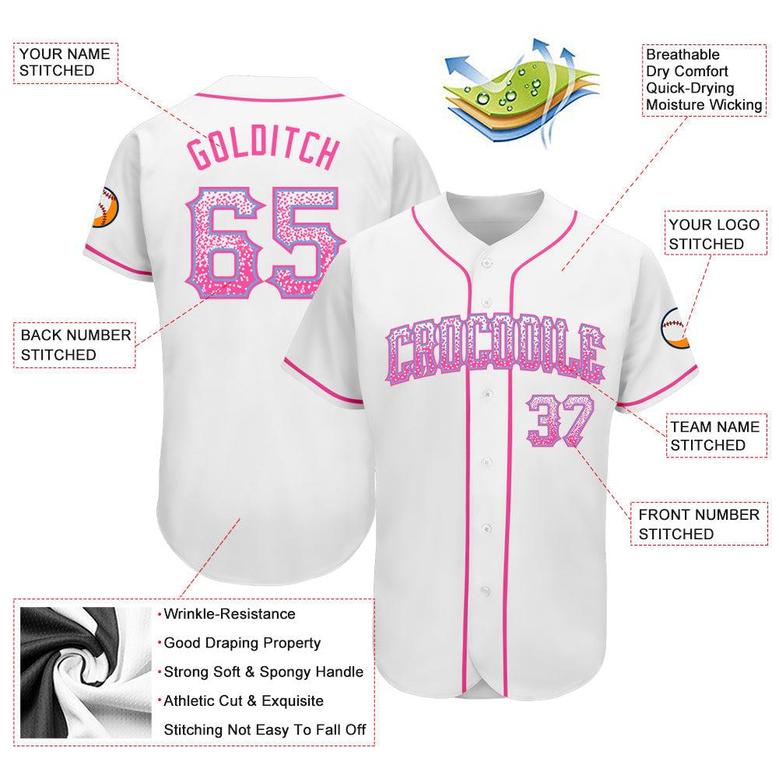 Custom White Pink-Light Blue Authentic Drift Fashion Baseball Jersey