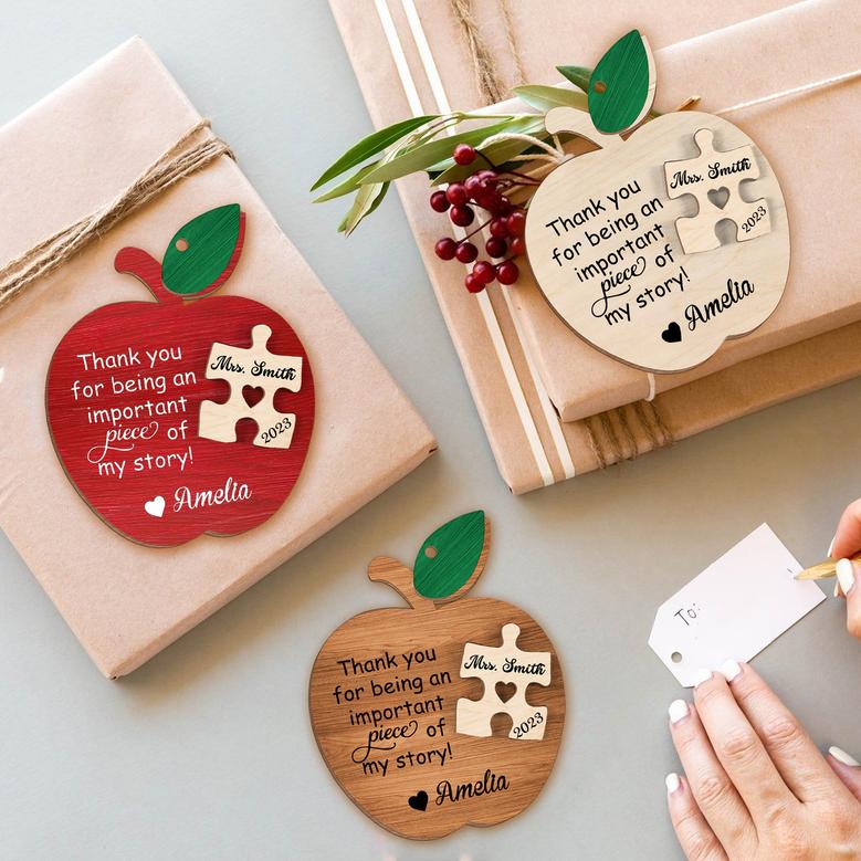 Personalized Teacher Wooden Ornament Apple Thank You Christmas Ornament