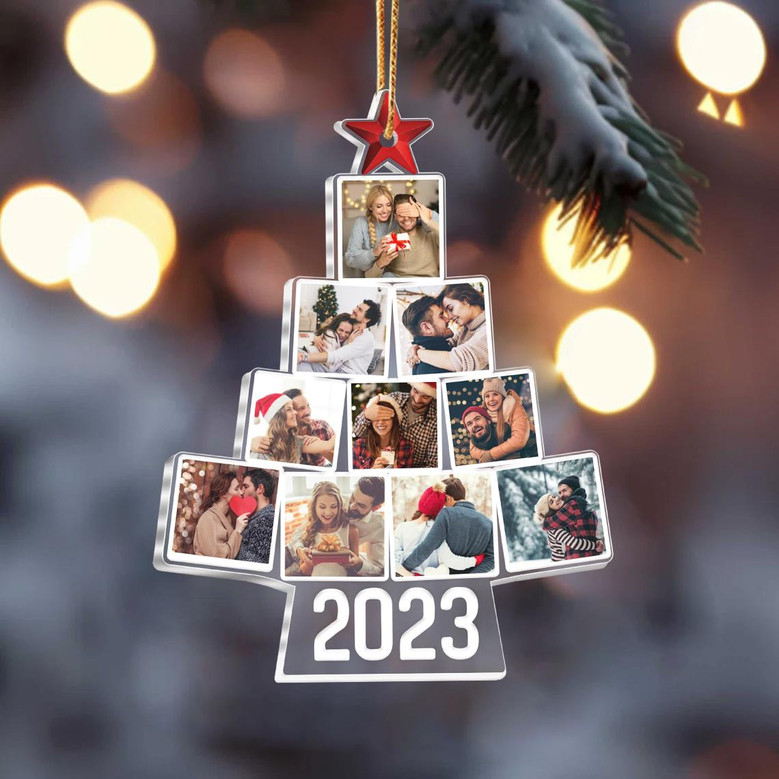 Couple Photo Christmas Tree Ornament, Personalized Acrylic Photo Tree Ornament, Christmas Gift