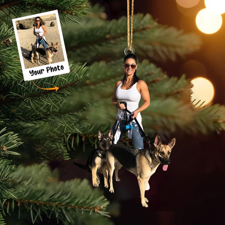 Custom Photo Ornament, Dog With Owner Ornament, Gift For Dog Mom, Dog Dad, Dog Lover