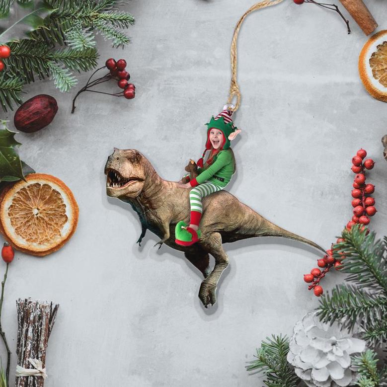 Custom Photo Ornament - Personalized Kid Photo Mica Ornament - Kid Dinosaur - Christmas Gift For Family Members, Kids