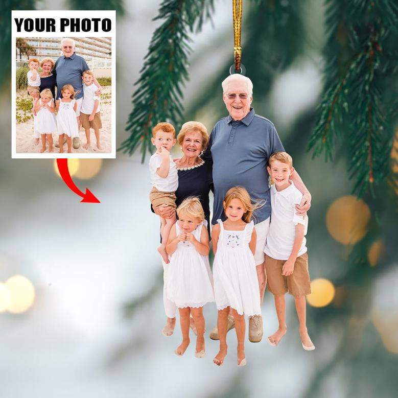 Customized Your Photo Ornament - Grandkids With Grand Parents - Christmas Gift For Grandma, Grandpa, Family Members