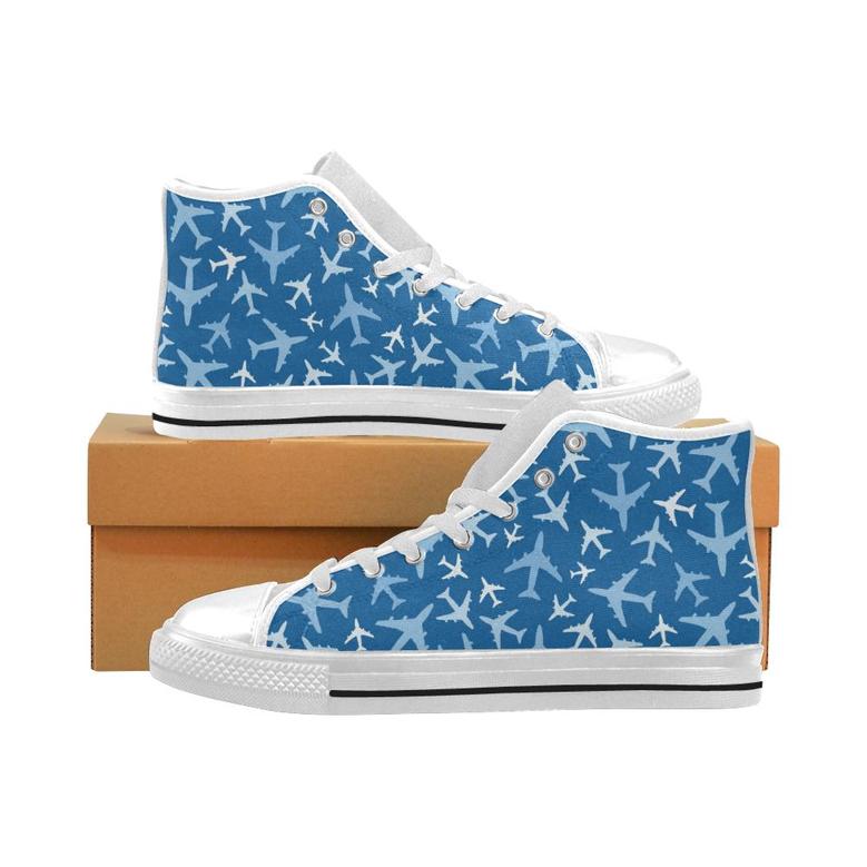 Airplane pattern in the sky Men's High Top Shoes White