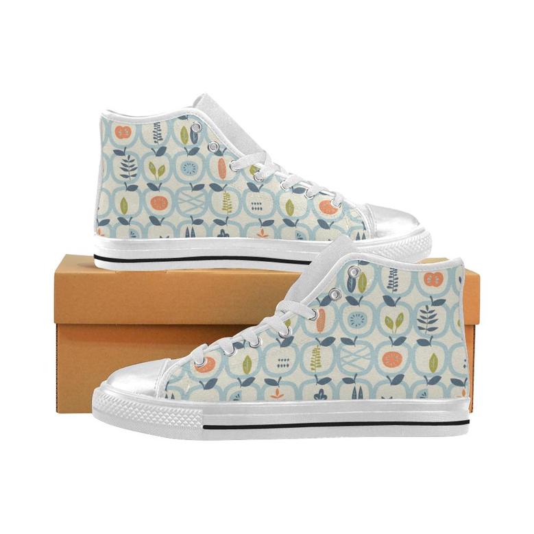 apples leaves pattern Women's High Top Shoes White