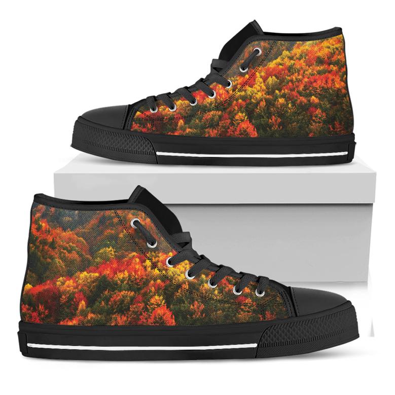 Autumn Mountain Print Black High Top Shoes