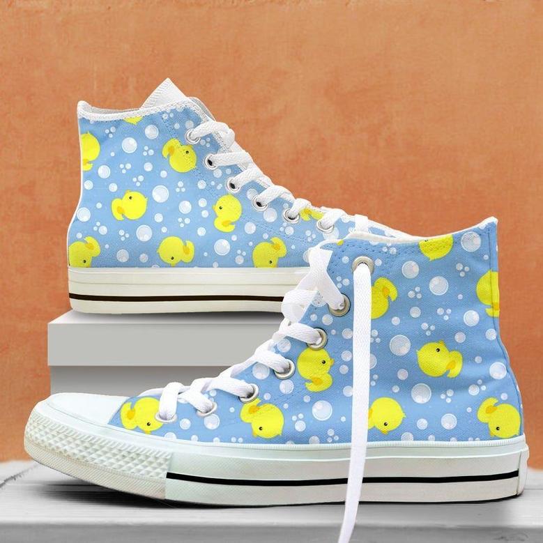 Baby Rubber Ducks In Water Pattern High Top Shoes, Unisex Sneakers, Men And Women High Top Sneakers