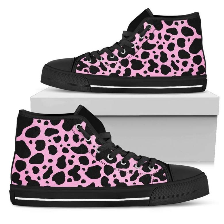 Black And Pink Cow Print Men's High Top Shoes