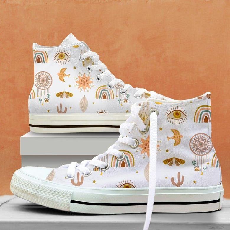 Boho Pattern, Boho Style Pattern High Top Shoes, Unisex Sneakers, Men And Women High Top Sneakers