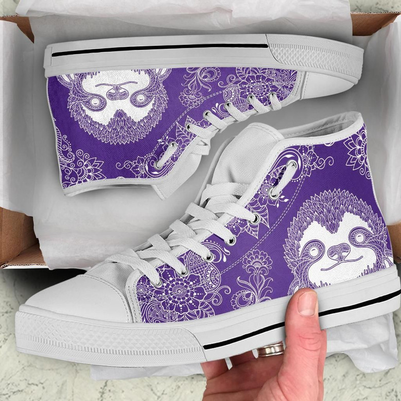 Boho Sloth Purple High Top Shoes