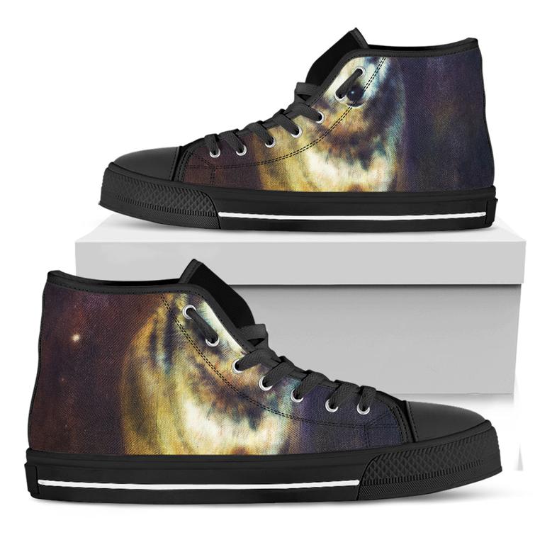 Cosmic Wolf Portrait Print Black High Top Shoes