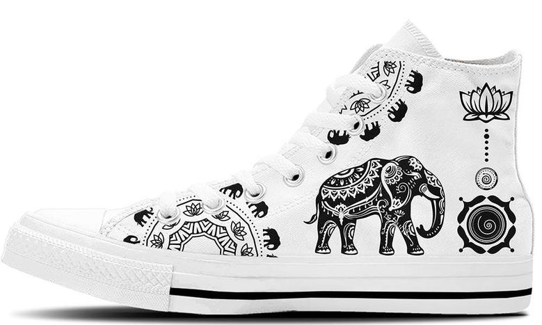 Ethnic Elephant White High Top Canvas Shoes