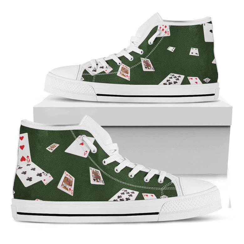 Flying Poker Cards Print White High Top Shoes