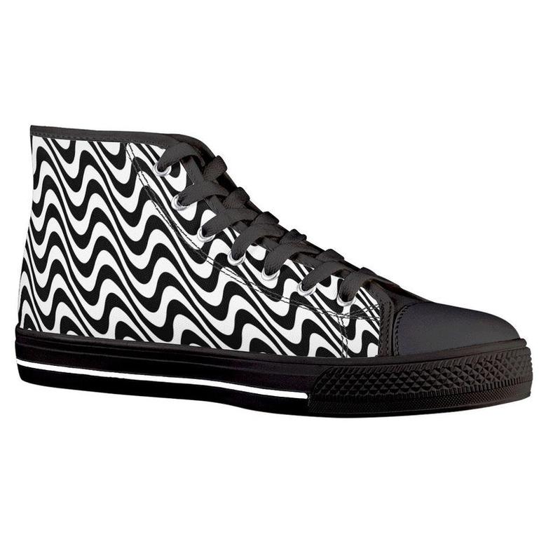 Hypnotize Swirl Black High Top Canvas Shoes Riddim Made Festival Sneakers, Edm Rave Shoes, Streetwear,