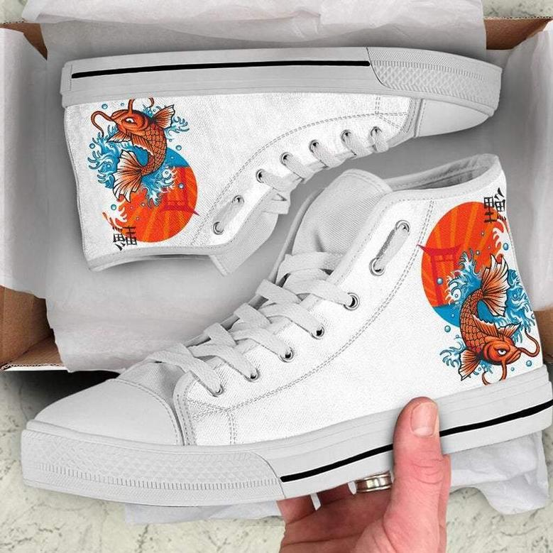 Japanese Koi Fish High Top Shoes Floral, Sneakers For Adults, High Top Shoes, Converse Style, Flower