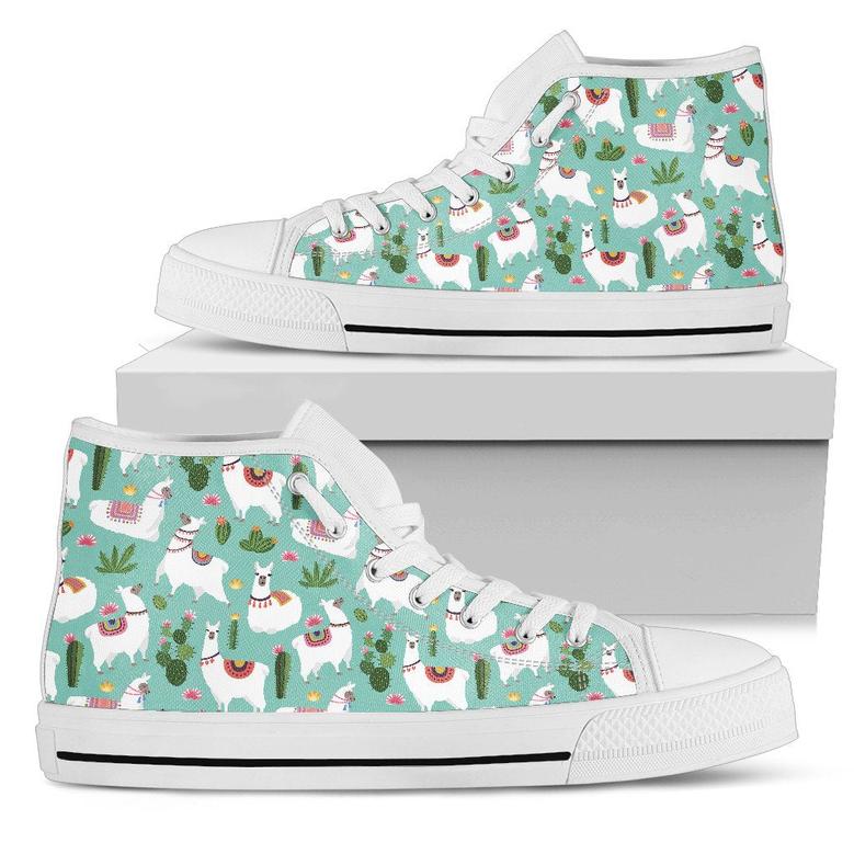 Llama With Cactus Themed Print Women High Top Shoes