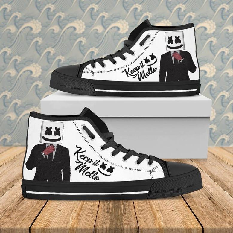 Marshmello Canvas High Top Marshmello Custom Shoes Marshmello Dj Shoes Hip Hop Celebrity Black