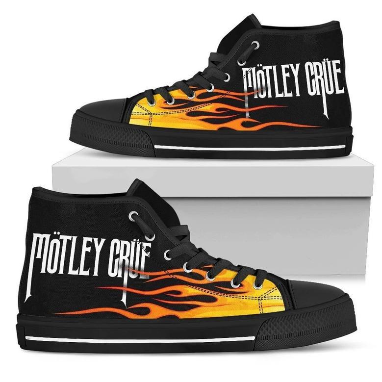 Motley Crue High Top Shoes Flame Sneakers Music Fan High Top Shoes