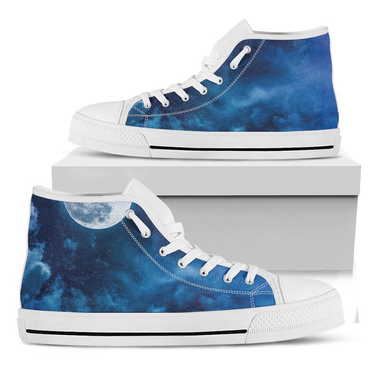 Night Sky And Moonlight Print White High Top Shoes