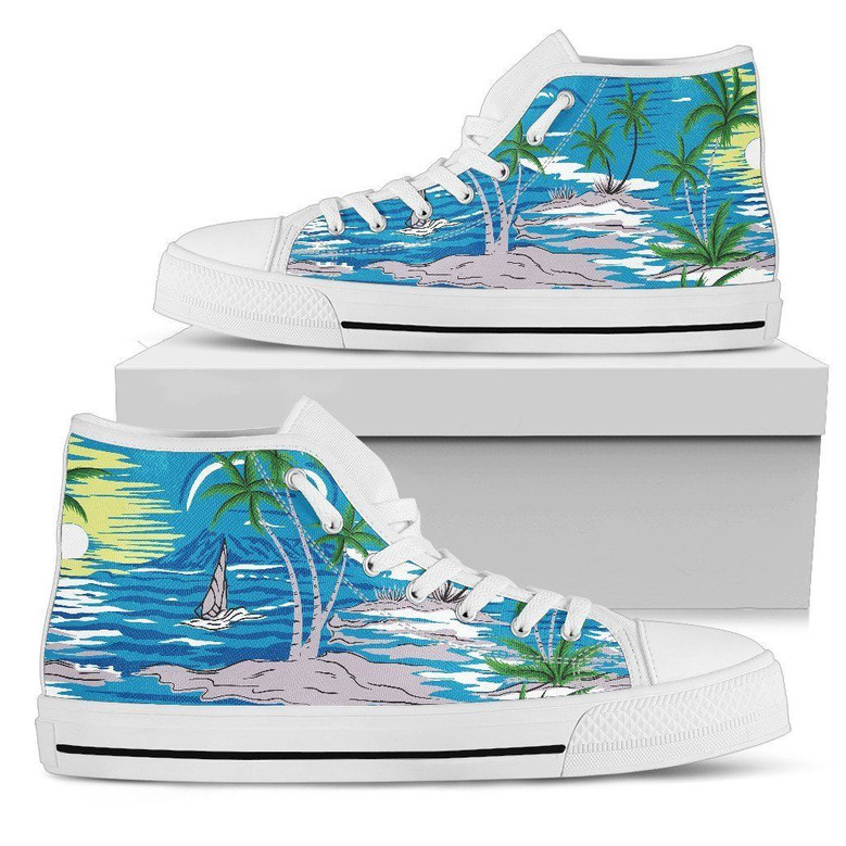 Palm Leaf Hawaiian Print Men's High Top Shoes