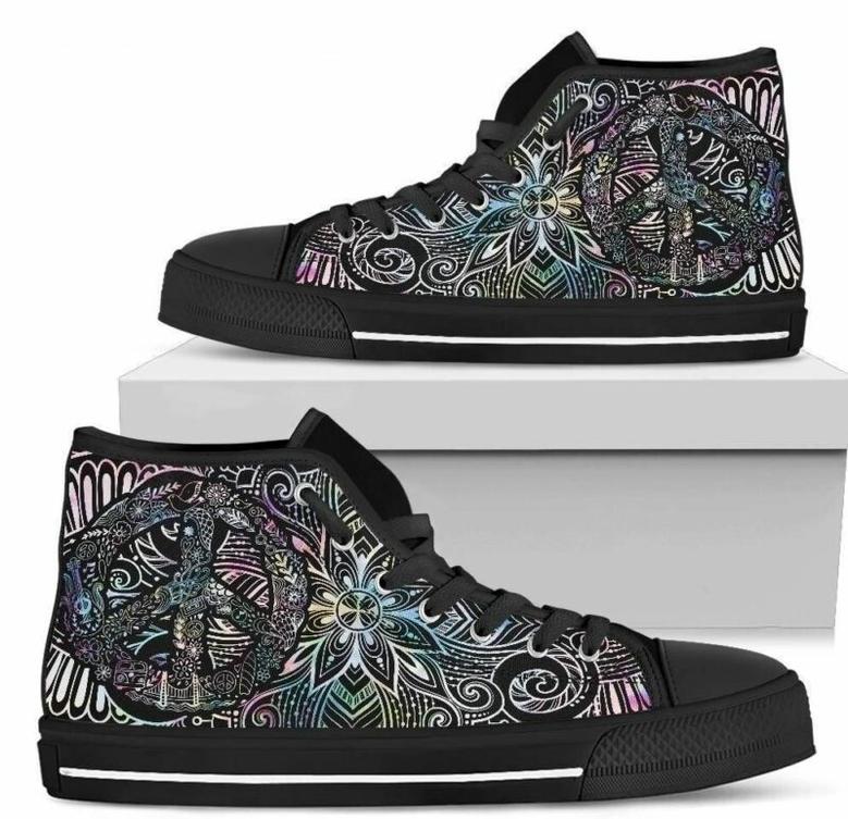 Peace Sign Hippie Style Women’S Sneaker High Top High Top Shoes